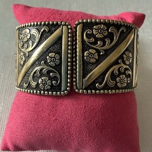Floral Gold Tone and Black Floral Cuff